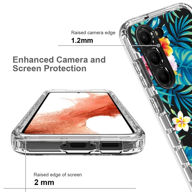 Для Samsung Galaxy S23 Pattern Printing PC + TPU 2-in-1 Phone Case Anti-scratch Transparent Cover - Plantain Leaf