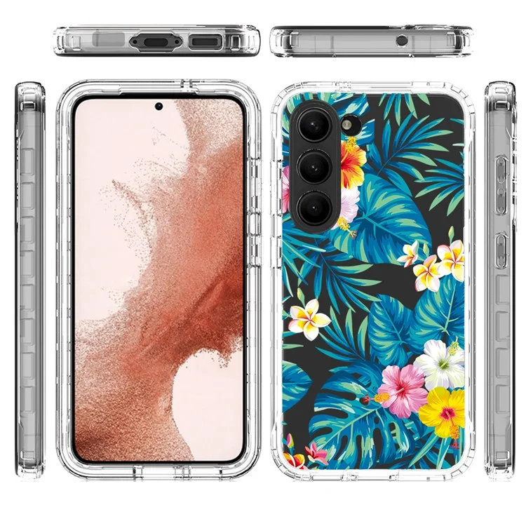 Для Samsung Galaxy S23 Pattern Printing PC + TPU 2-in-1 Phone Case Anti-scratch Transparent Cover - Plantain Leaf