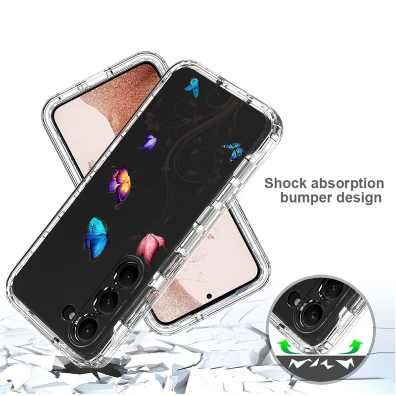 For Samsung Galaxy S23 Pattern Printing PC + TPU 2-in-1 Phone Case Anti-Scratch Transparent Cover - Tree and Butterfly