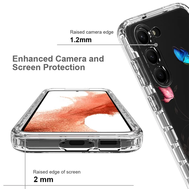 For Samsung Galaxy S23 Pattern Printing PC + TPU 2-in-1 Phone Case Anti-Scratch Transparent Cover - Tree and Butterfly