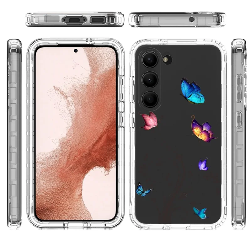 For Samsung Galaxy S23 Pattern Printing PC + TPU 2-in-1 Phone Case Anti-Scratch Transparent Cover - Tree and Butterfly