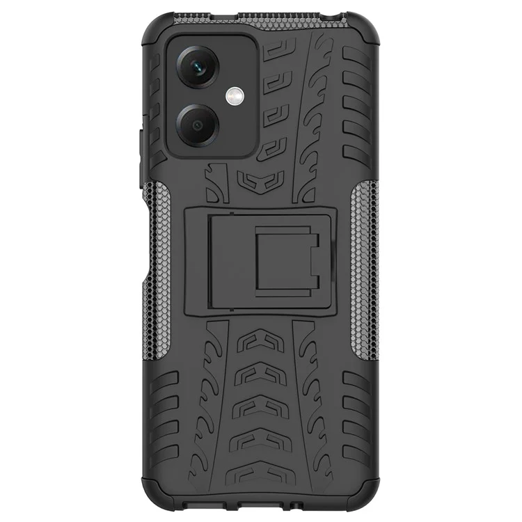 For Xiaomi Redmi Note 12 5G (Global) / (India) / (China) / Poco X5 5G Collision Resistant Tyre Pattern Kickstand Case PC+TPU Rugged Hybrid Phone Cover - Black