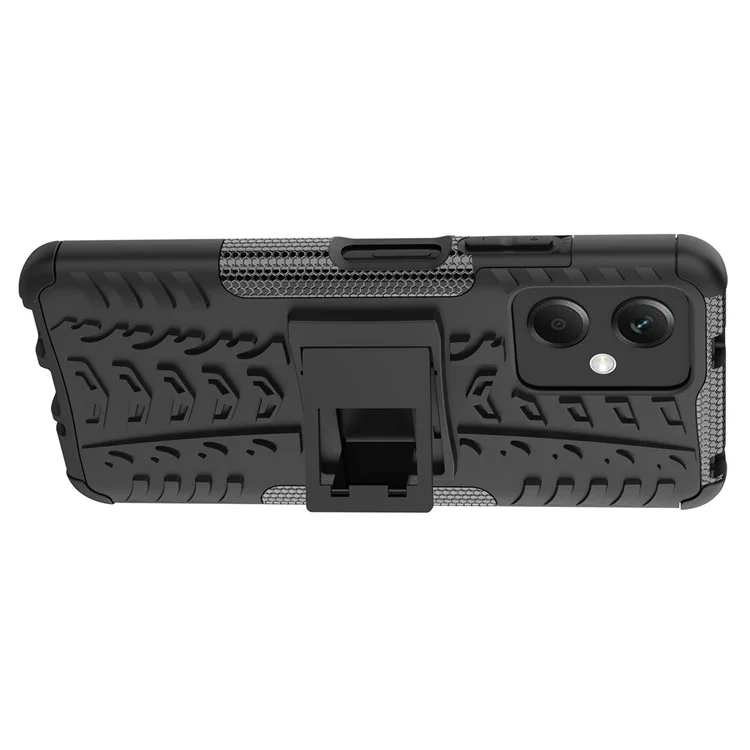 For Xiaomi Redmi Note 12 5G (Global) / (India) / (China) / Poco X5 5G Collision Resistant Tyre Pattern Kickstand Case PC+TPU Rugged Hybrid Phone Cover - Black