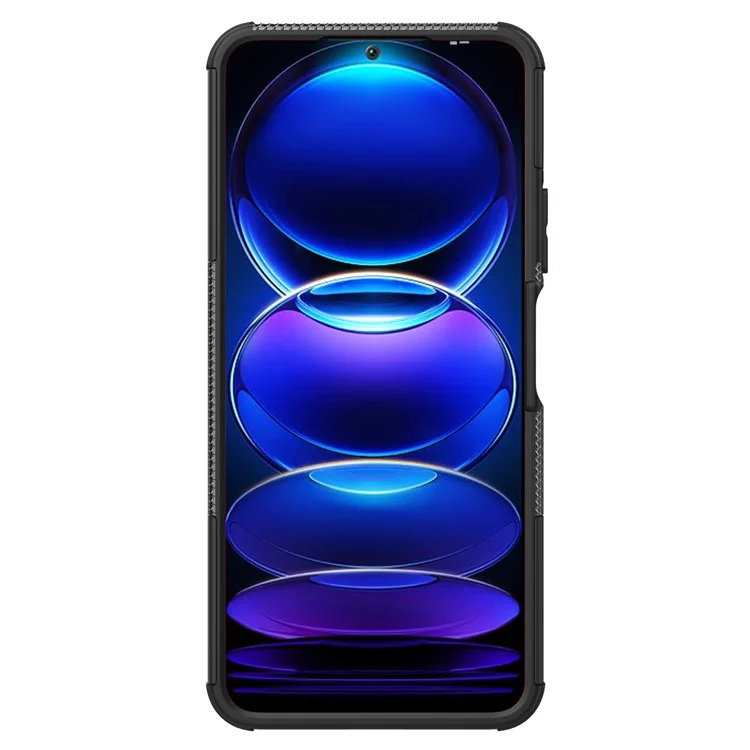 For Xiaomi Redmi Note 12 5G (Global) / (India) / (China) / Poco X5 5G Collision Resistant Tyre Pattern Kickstand Case PC+TPU Rugged Hybrid Phone Cover - Black