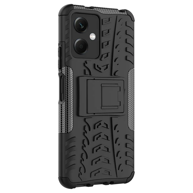 For Xiaomi Redmi Note 12 5G (Global) / (India) / (China) / Poco X5 5G Collision Resistant Tyre Pattern Kickstand Case PC+TPU Rugged Hybrid Phone Cover - Black