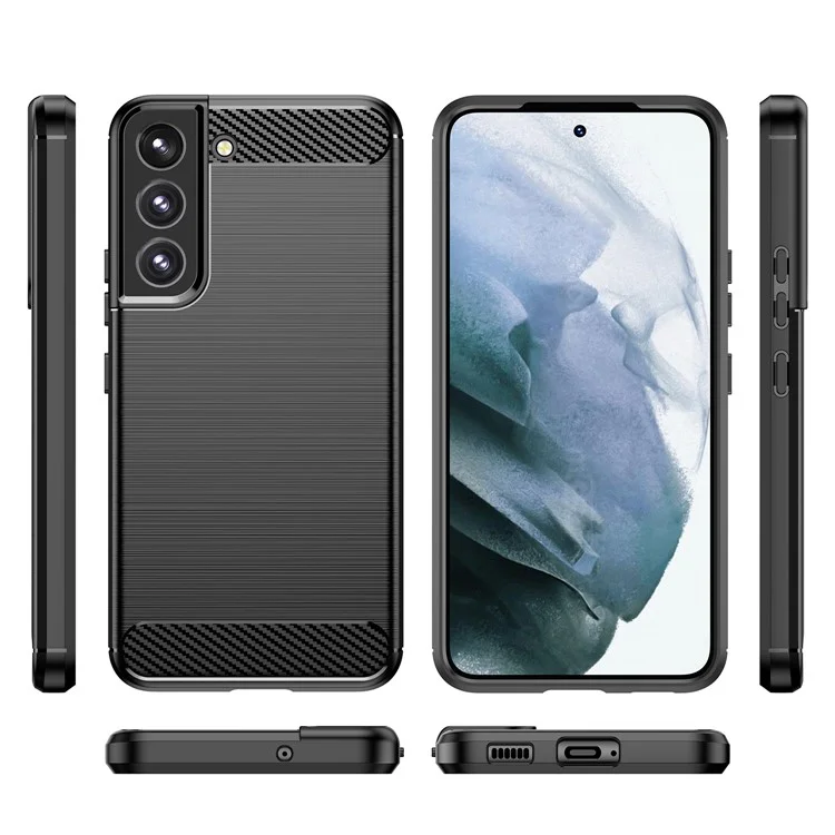 Для Samsung Galaxy S23+ Carbon Fiber Texture Soft TPU Case Drop-proof Brushed Phone Cover - Черный