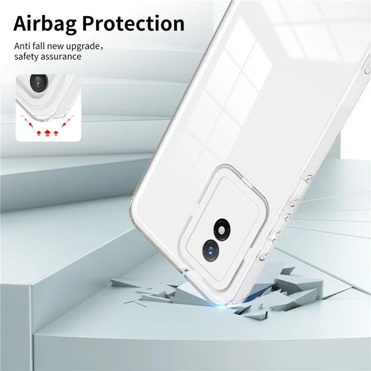 For vivo Y02 4G 3-in-1 Transparent Phone Cover Bump Proof TPU Backplate + PC Frame + PC Camera Ring Phone Hybrid Case - White