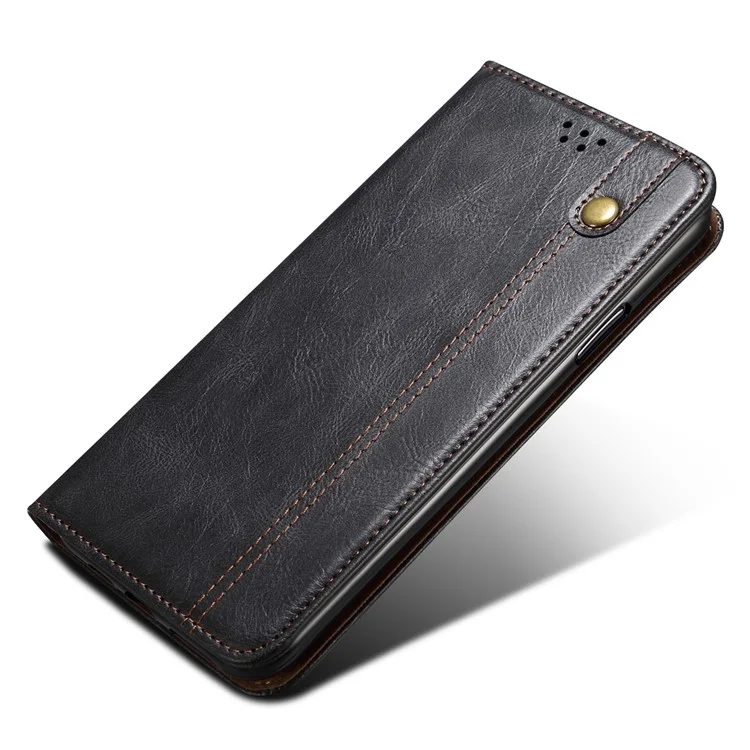 Funda de cartera de piel de poliuretano para vivo X90 Pro 5G, textura de piel de caballo encabritado con cera, antirayones, magnética, autoadhesiva, soporte de teléfono, billetera - Negro