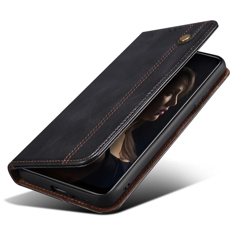 Funda de cartera de piel de poliuretano para vivo X90 Pro 5G, textura de piel de caballo encabritado con cera, antirayones, magnética, autoadhesiva, soporte de teléfono, billetera - Negro