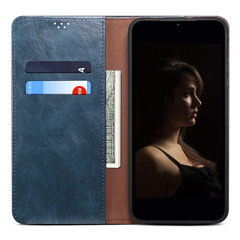 For Honor 80 Pro 5G Waxy Crazy Horse Texture PU Leather Shockproof Phone Case with Stand Wallet - Blue