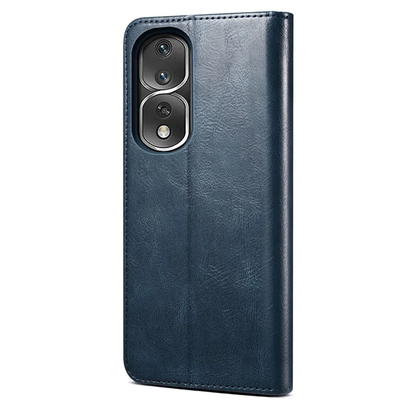 For Honor 80 Pro 5G Waxy Crazy Horse Texture PU Leather Shockproof Phone Case with Stand Wallet - Blue