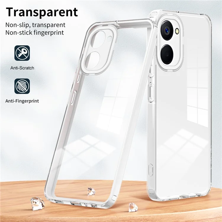 Для Realme 10 4G Ударопрочный 3-в-1 прозрачный чехол для телефона TPU Backplate + PC Frame + PC Camera Ring Phone Hybrid Case - Белый