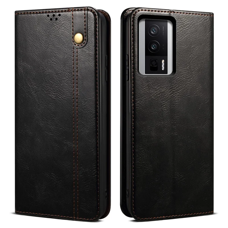 Magnetische selbstansaugende Handyhülle für Xiaomi Poco F5 Pro 5G / Redmi K60 Pro 5G / K60 5G Waxy Crazy Horse Textur Standfuß Geldbörse Schutzhülle aus PU-Leder, schwarz