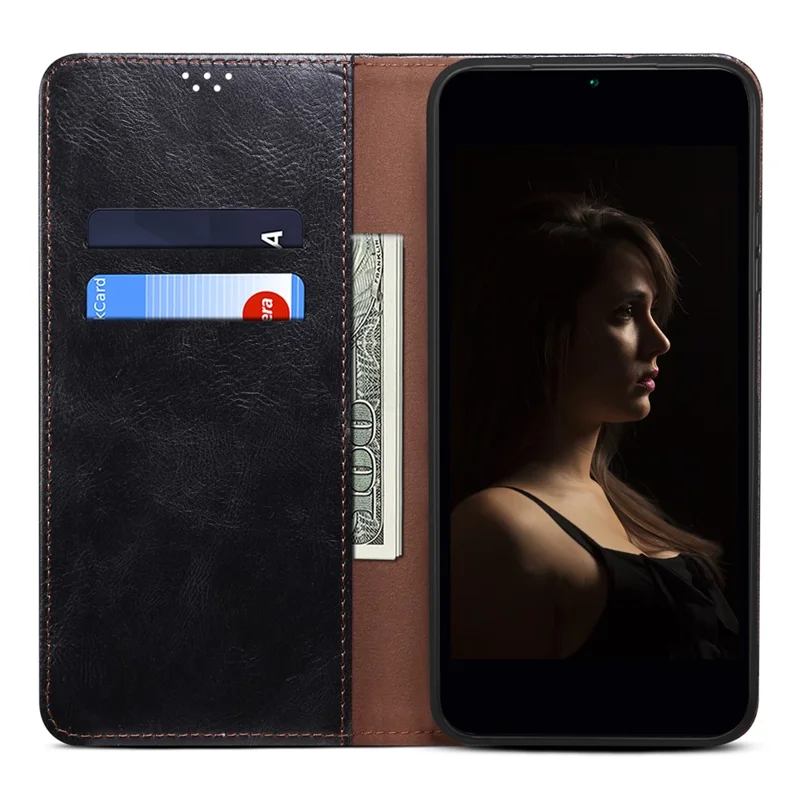Magnetische selbstansaugende Handyhülle für Xiaomi Poco F5 Pro 5G / Redmi K60 Pro 5G / K60 5G Waxy Crazy Horse Textur Standfuß Geldbörse Schutzhülle aus PU-Leder, schwarz