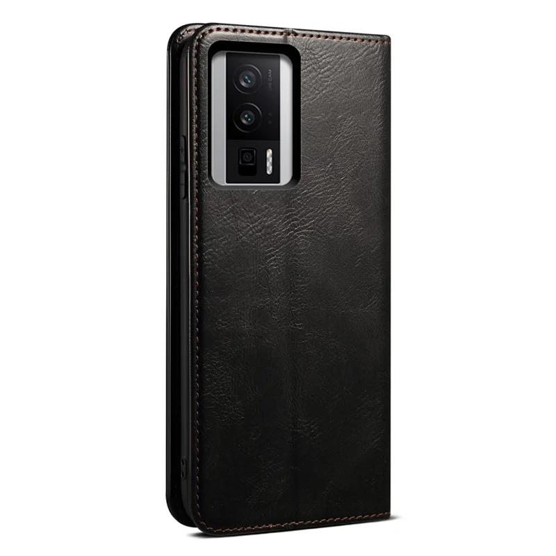 Magnetische selbstansaugende Handyhülle für Xiaomi Poco F5 Pro 5G / Redmi K60 Pro 5G / K60 5G Waxy Crazy Horse Textur Standfuß Geldbörse Schutzhülle aus PU-Leder, schwarz