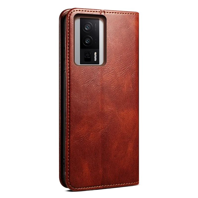 Magnetisches Autogefangenes Telefon-Gehäuse für Xiaomi Poco F5 Pro 5G / Redmi K60 Pro 5G / K60 5G Wachsige Crazy Horse Textur Stehen Geldbörse Schützende PU-Leder-Folio-Klapp-Handyhülle - Braun