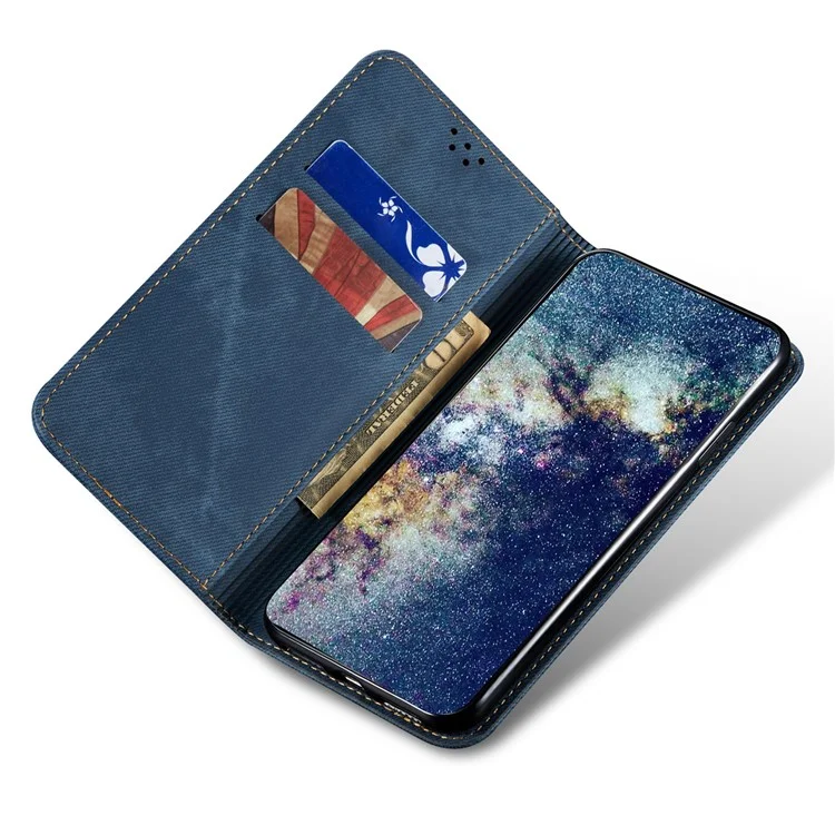 Custodia per cellulare per Xiaomi Poco F5 Pro 5G / Redmi K60 Pro 5G / K60 5G Wallet Stand Jeans Cloth Texture PU Leather Magnetic Auto-absorbed Phone Case - Blu