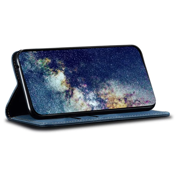 Custodia per cellulare per Xiaomi Poco F5 Pro 5G / Redmi K60 Pro 5G / K60 5G Wallet Stand Jeans Cloth Texture PU Leather Magnetic Auto-absorbed Phone Case - Blu