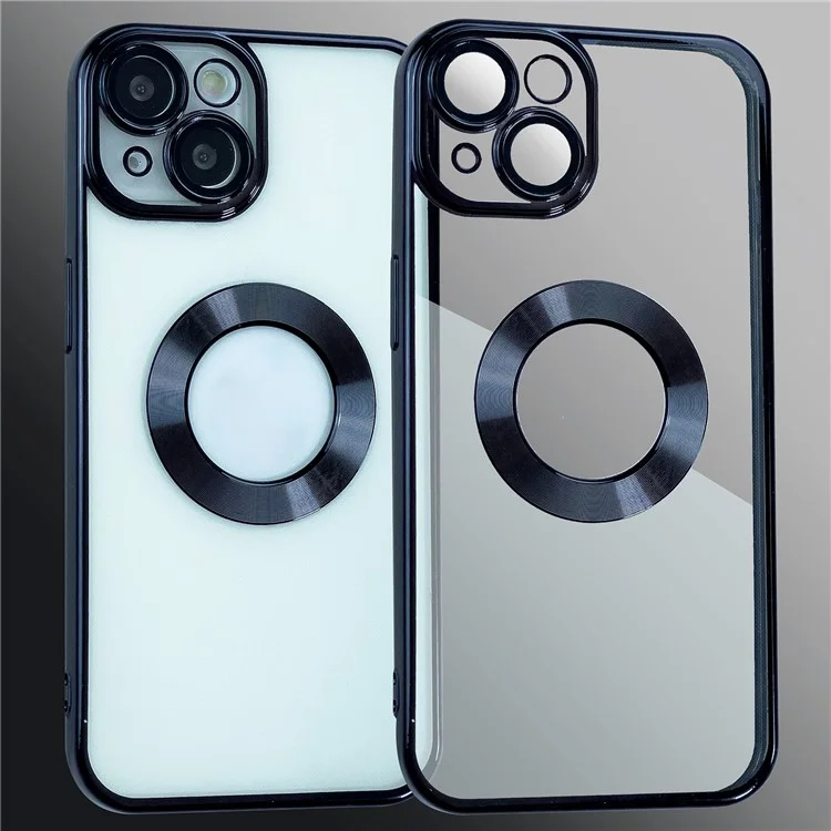 Custodia antiurto a trama CD in TPU con anello elettroplaccato e pellicola antischeggiatura per obiettivo iPhone 14 - Nero