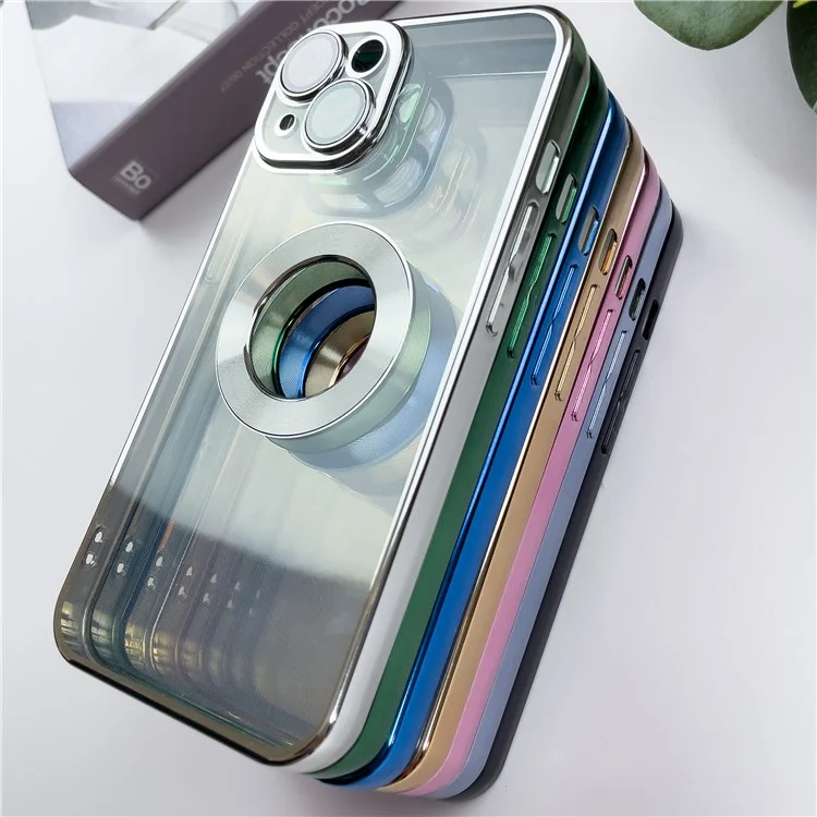 Custodia antiurto a trama CD in TPU con anello elettroplaccato e pellicola antischeggiatura per obiettivo iPhone 14 - Nero