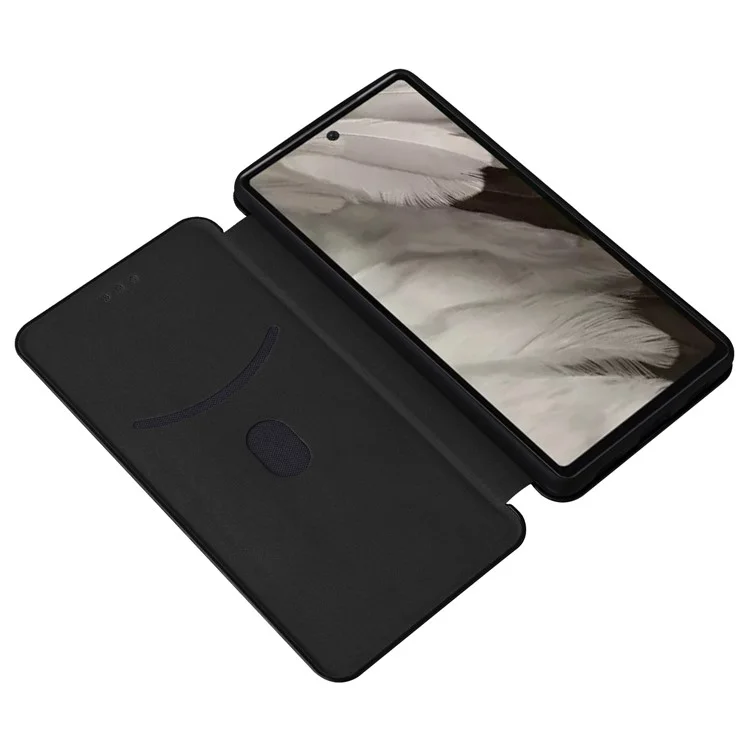 For Google Pixel 7a Carbon Fiber Texture Phone Case Card Slot PU Leather Magnetic Auto-absorbed Stand Cover - Black