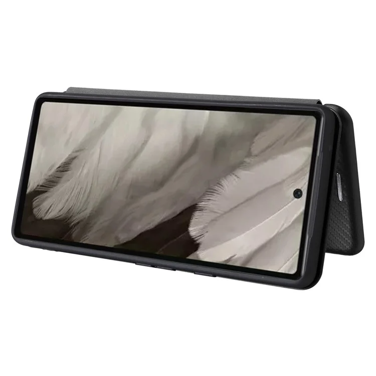 For Google Pixel 7a Carbon Fiber Texture Phone Case Card Slot PU Leather Magnetic Auto-absorbed Stand Cover - Black