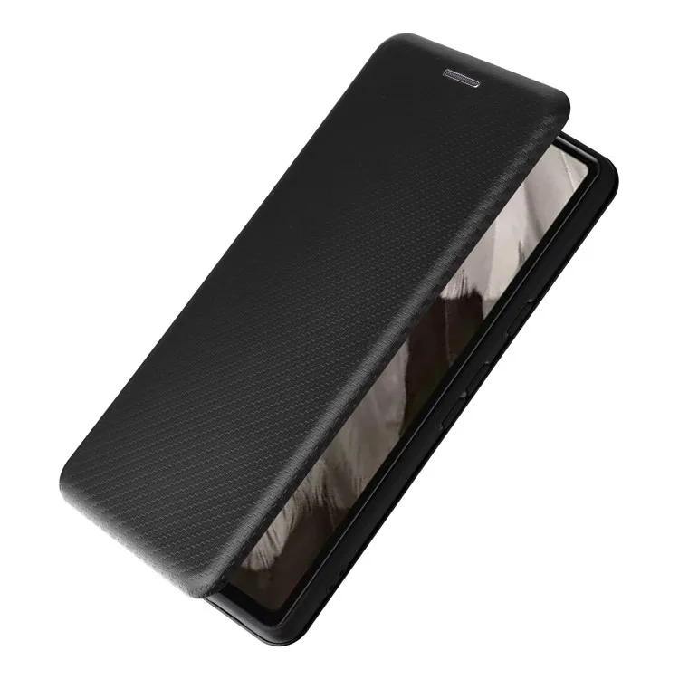 For Google Pixel 7a Carbon Fiber Texture Phone Case Card Slot PU Leather Magnetic Auto-absorbed Stand Cover - Black