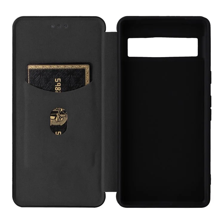 For Google Pixel 7a Carbon Fiber Texture Phone Case Card Slot PU Leather Magnetic Auto-absorbed Stand Cover - Black