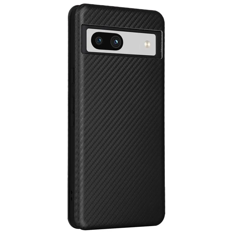 For Google Pixel 7a Carbon Fiber Texture Phone Case Card Slot PU Leather Magnetic Auto-absorbed Stand Cover - Black