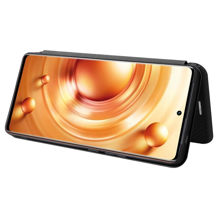 Für vivo X80 Pro 5G Carbon Fiber Textur PU Leder Stand Case Magnetische Auto-absorbierte Folio Flip Phone Cover mit Kartenfach - Schwarz