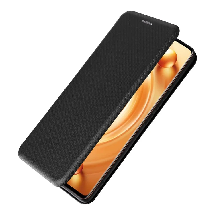 Für vivo X80 Pro 5G Carbon Fiber Textur PU Leder Stand Case Magnetische Auto-absorbierte Folio Flip Phone Cover mit Kartenfach - Schwarz