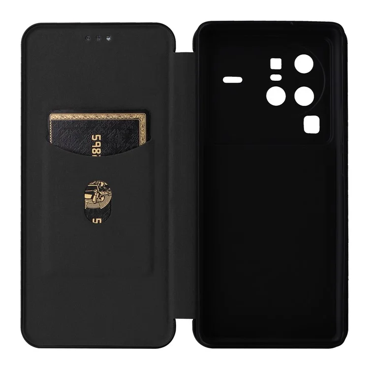 Für vivo X80 Pro 5G Carbon Fiber Textur PU Leder Stand Case Magnetische Auto-absorbierte Folio Flip Phone Cover mit Kartenfach - Schwarz