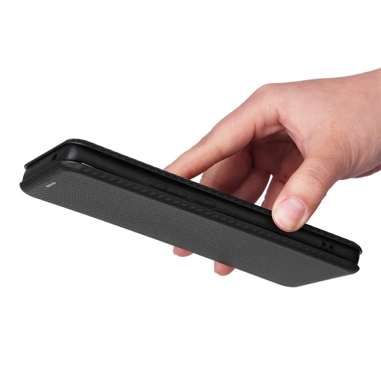 Für vivo X80 Pro 5G Carbon Fiber Textur PU Leder Stand Case Magnetische Auto-absorbierte Folio Flip Phone Cover mit Kartenfach - Schwarz
