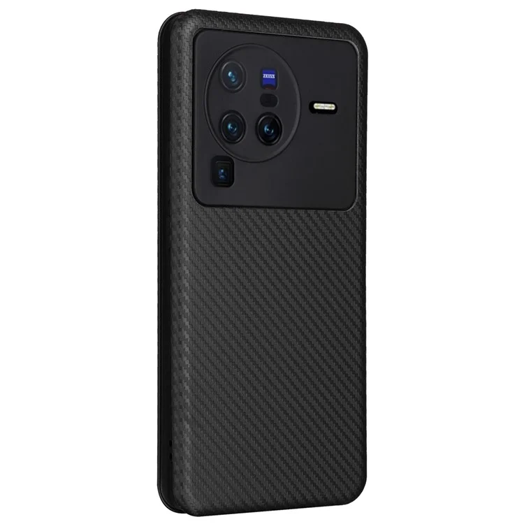 Für vivo X80 Pro 5G Carbon Fiber Textur PU Leder Stand Case Magnetische Auto-absorbierte Folio Flip Phone Cover mit Kartenfach - Schwarz