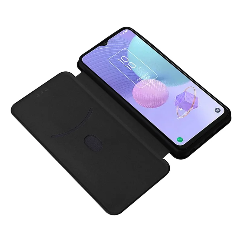 Card Slot Phone Case for TCL 405, Carbon Fiber Texture Magnetic Auto-absorbed PU Leather Full Protection Stand Cover - Black