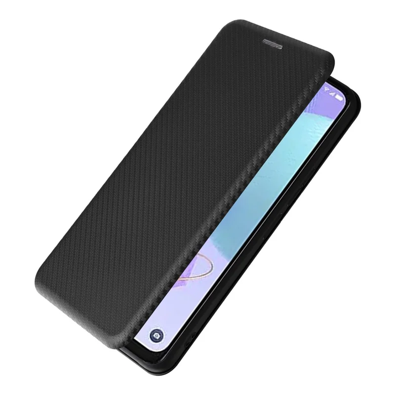 Card Slot Phone Case for TCL 405, Carbon Fiber Texture Magnetic Auto-absorbed PU Leather Full Protection Stand Cover - Black