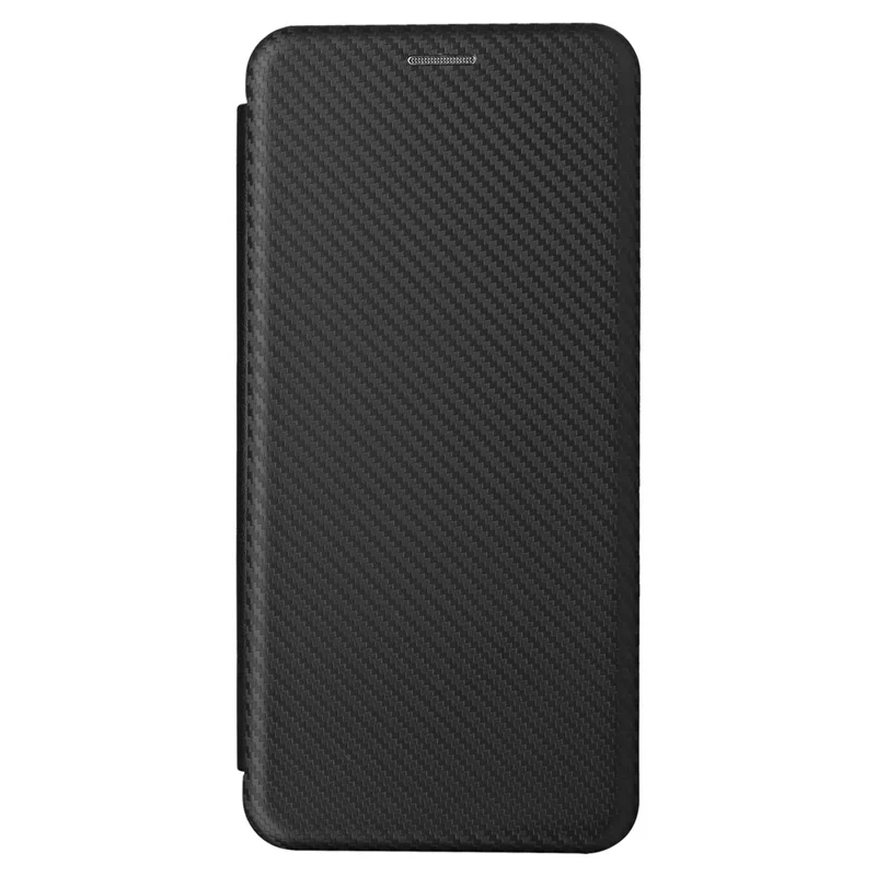 Card Slot Phone Case for TCL 405, Carbon Fiber Texture Magnetic Auto-absorbed PU Leather Full Protection Stand Cover - Black