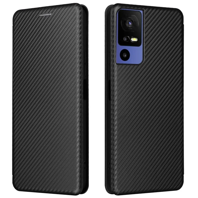 Für TCL 40 SE Kartenfach Carbon-Faser-Textur PU-Leder-Hülle Magnetische Auto-absorbierte Standfunktion Handyhülle - Schwarz