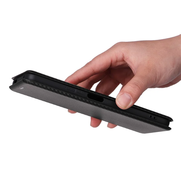 Für TCL 40 SE Kartenfach Carbon-Faser-Textur PU-Leder-Hülle Magnetische Auto-absorbierte Standfunktion Handyhülle - Schwarz