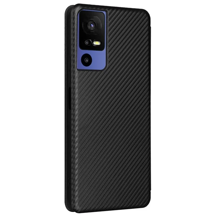 Für TCL 40 SE Kartenfach Carbon-Faser-Textur PU-Leder-Hülle Magnetische Auto-absorbierte Standfunktion Handyhülle - Schwarz
