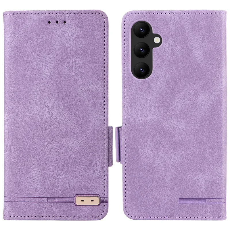 Scratch Proof Phone Cover for Samsung Galaxy A34 5G, Hardware Decor Dual Magnetic Clasp Wallet Foldable Stand PU Leather Phone Case - Purple