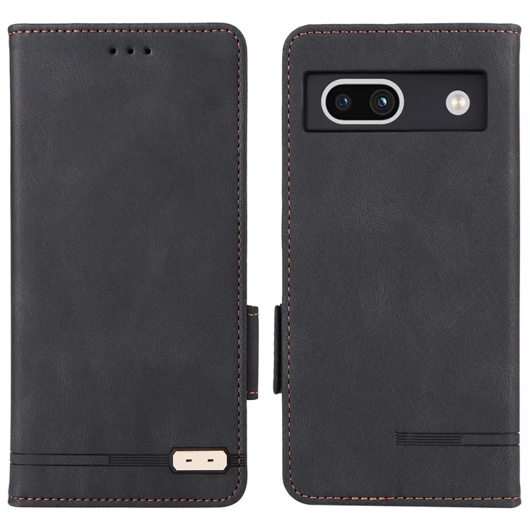 Scratch Proof Phone Cover for Google Pixel 7a, Hardware Decor Dual Magnetic Clasp Wallet Horizontal Stand PU Leather Phone Case - Black