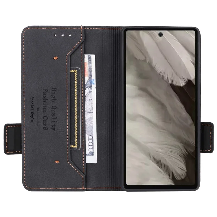 Scratch Proof Phone Cover for Google Pixel 7a, Hardware Decor Dual Magnetic Clasp Wallet Horizontal Stand PU Leather Phone Case - Black