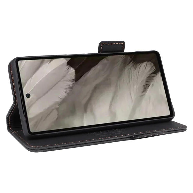 Scratch Proof Phone Cover for Google Pixel 7a, Hardware Decor Dual Magnetic Clasp Wallet Horizontal Stand PU Leather Phone Case - Black