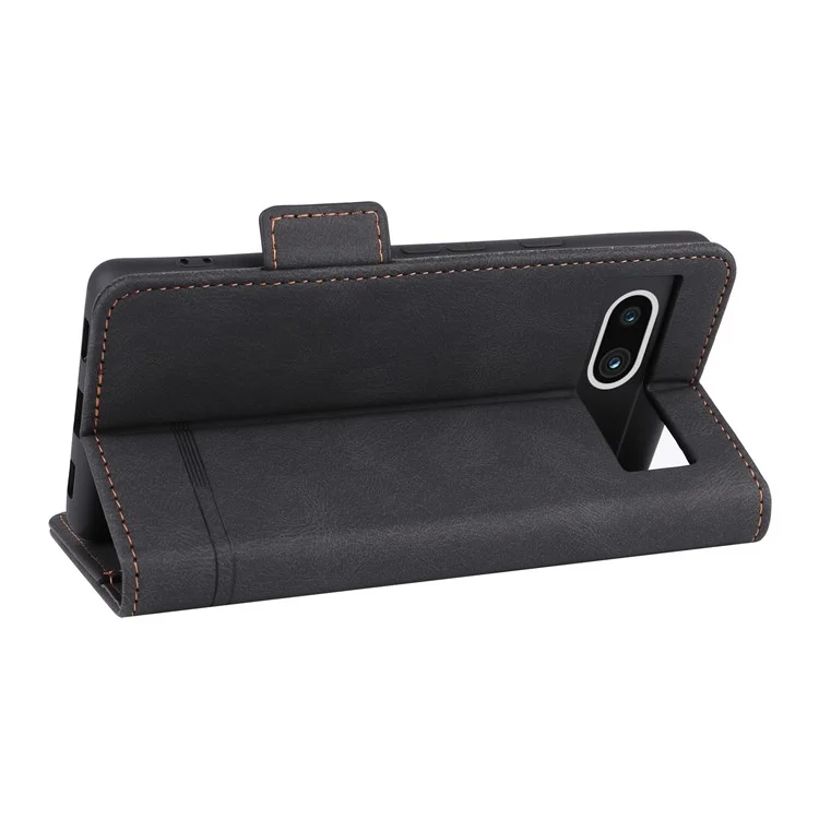 Scratch Proof Phone Cover for Google Pixel 7a, Hardware Decor Dual Magnetic Clasp Wallet Horizontal Stand PU Leather Phone Case - Black