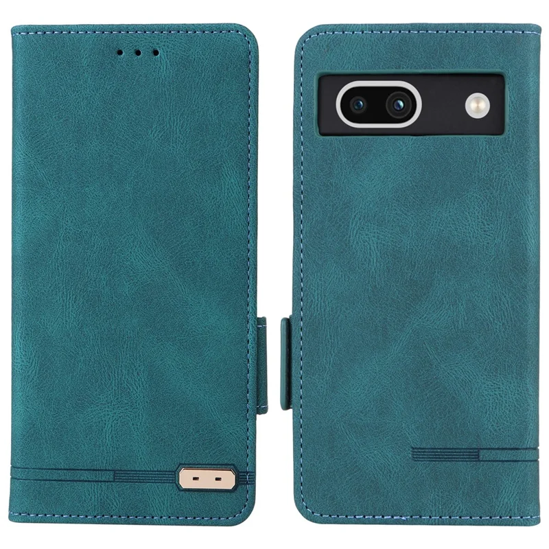 Funda de teléfono a prueba de arañazos para Google Pixel 7a, decoración de hardware Doble cierre magnético Cartera horizontal Soporte de pie Funda de teléfono de piel sintética - Azul