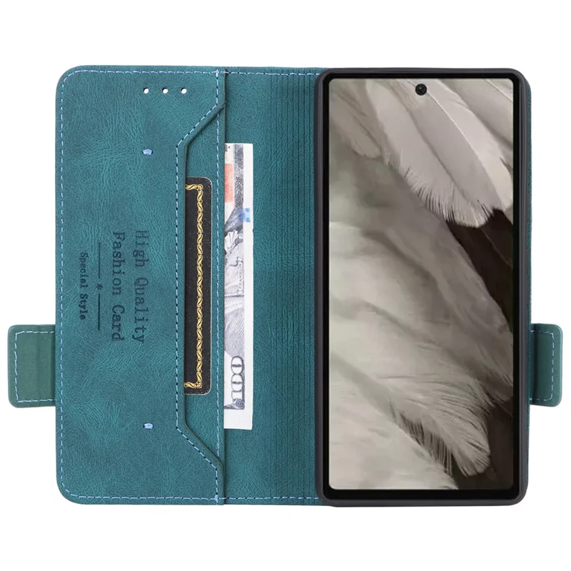 Funda de teléfono a prueba de arañazos para Google Pixel 7a, decoración de hardware Doble cierre magnético Cartera horizontal Soporte de pie Funda de teléfono de piel sintética - Azul
