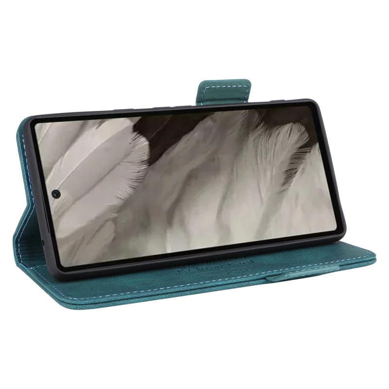 Funda de teléfono a prueba de arañazos para Google Pixel 7a, decoración de hardware Doble cierre magnético Cartera horizontal Soporte de pie Funda de teléfono de piel sintética - Azul