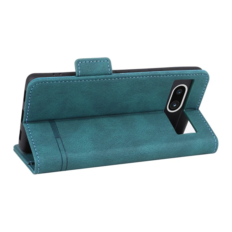 Funda de teléfono a prueba de arañazos para Google Pixel 7a, decoración de hardware Doble cierre magnético Cartera horizontal Soporte de pie Funda de teléfono de piel sintética - Azul