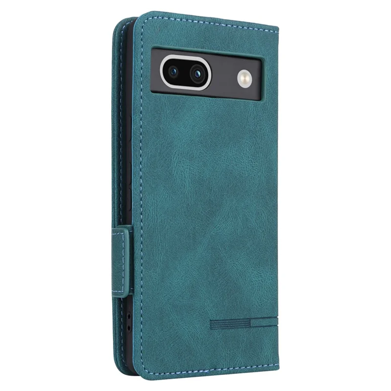 Funda de teléfono a prueba de arañazos para Google Pixel 7a, decoración de hardware Doble cierre magnético Cartera horizontal Soporte de pie Funda de teléfono de piel sintética - Azul